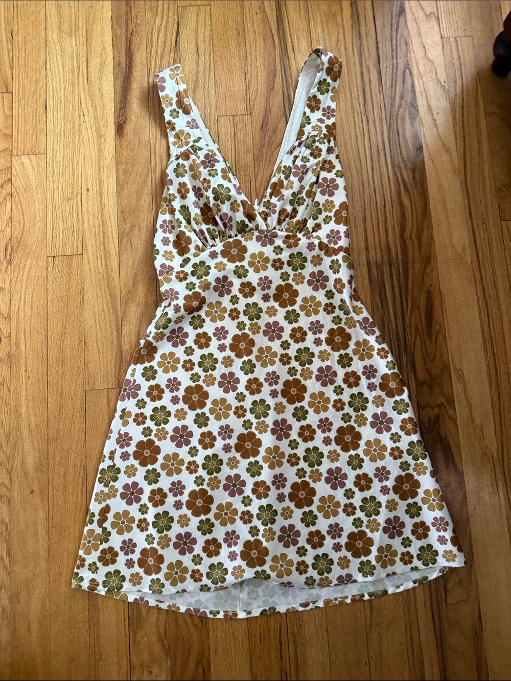 Verge Girl White Mini Dress with Brown and Olive Floral Print